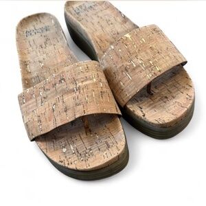 Donald Pliner Summer Fiji Gold Speckled Cork Platform Thong Slide Sz 10